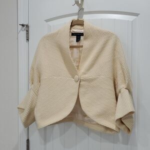 French Connection Women's Cream Wool Blend Button Up Vintagw Style Jacket, Size8